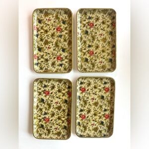 Vintage Italian Floral Jewelry Organizer trinket trays handmade floral bird pair